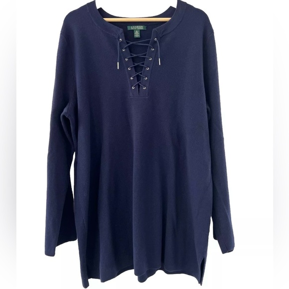 Lauren Ralph Lauren Navy Sweater 2X 100% Cotton - Picture 4 of 16